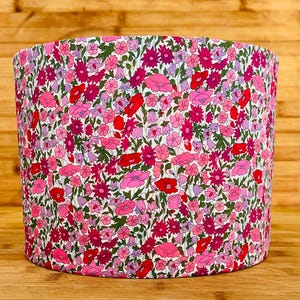 Liberty lampshade / ceiling light in pink Poppy Forest fabric.Sizes 40cm 30cm and 20cm for ceiling pendant / table / floor / bedside lamp