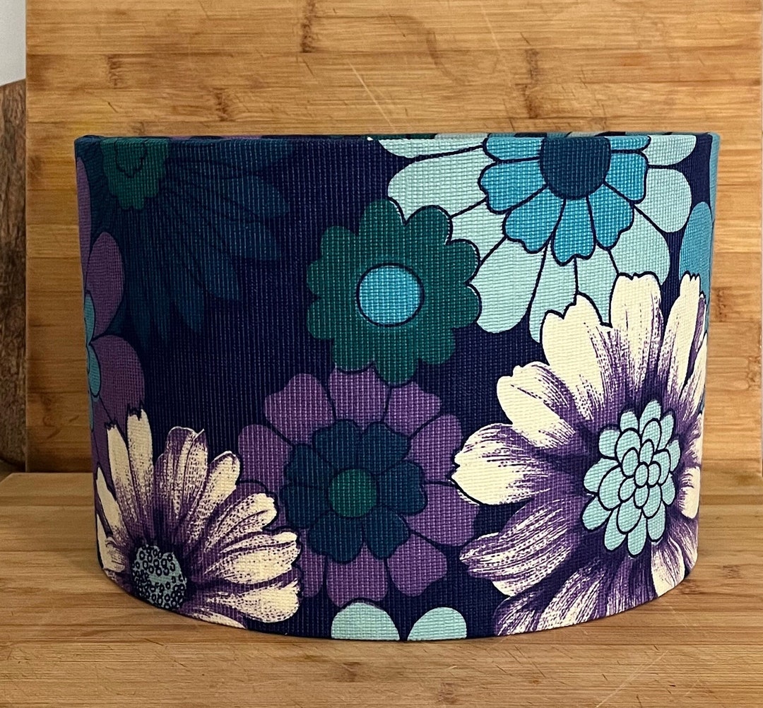 Vintage 1960s/1970s Blue Flower Fabric Lampshade. Only TWO Available in