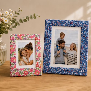 Liberty Fabric Photo Frames in range of Liberty prints and Handmade in Cornwall. Free photo printed