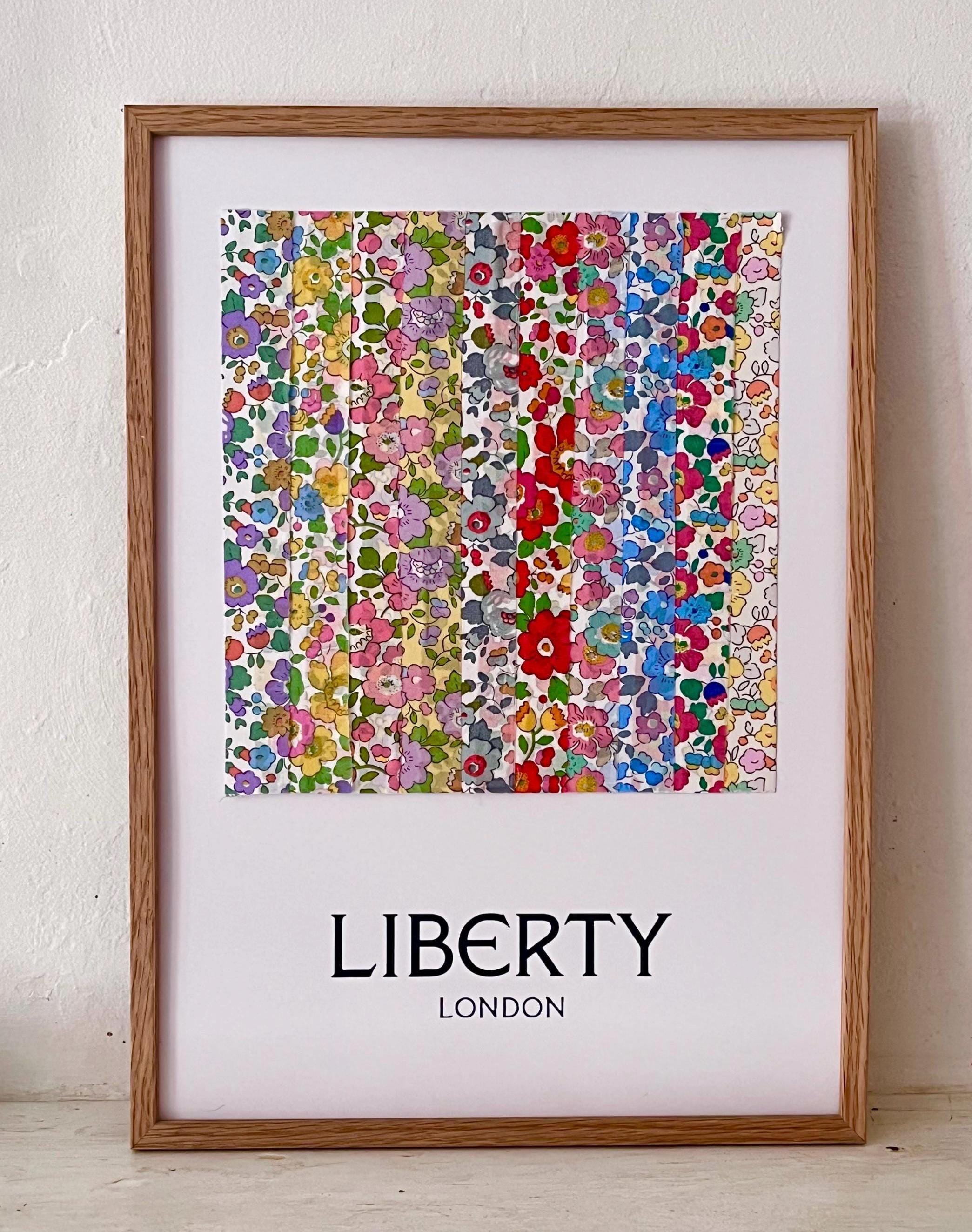 Framed Liberty Betsy fabric in 10 colours of the 1930s floral design. Solid oak frame. A3 size. Personalise with name. Great gift.