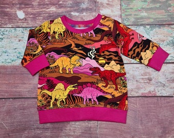 T-shirt di dinosauro organico, top di dinosauro in cotone organico per bambini, maglietta per bambini a maniche lunghe, t-shirt dino