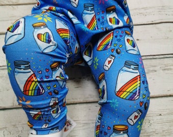 Baby harems, rainbow jars print, baby gift harems, rainbow baby slim fit harems