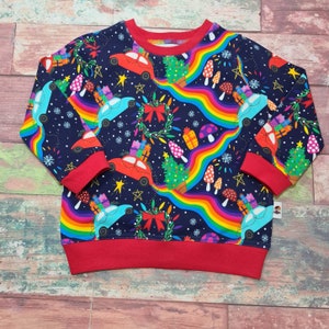 Organic Children's christmas top, long sleeved rainbow xmas baby tshirt, psychedelic Christmas top