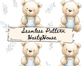 Baby Boy Bear Seamless Pattern | Digital Download PNG | Nursery Wallpaper, Fabric, Scrapbook, PoD Commercial Use