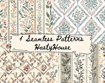 Country Floral Cottage Core Seamless Pattern Bundle | Digital Download File | Commercial Use | Sublimation, Fabric Design, Paper Crafts