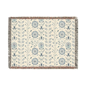 Coperta in cotone intrecciato a fiori con frange, copriletto o divano in stile cottage di famiglia immagine 9