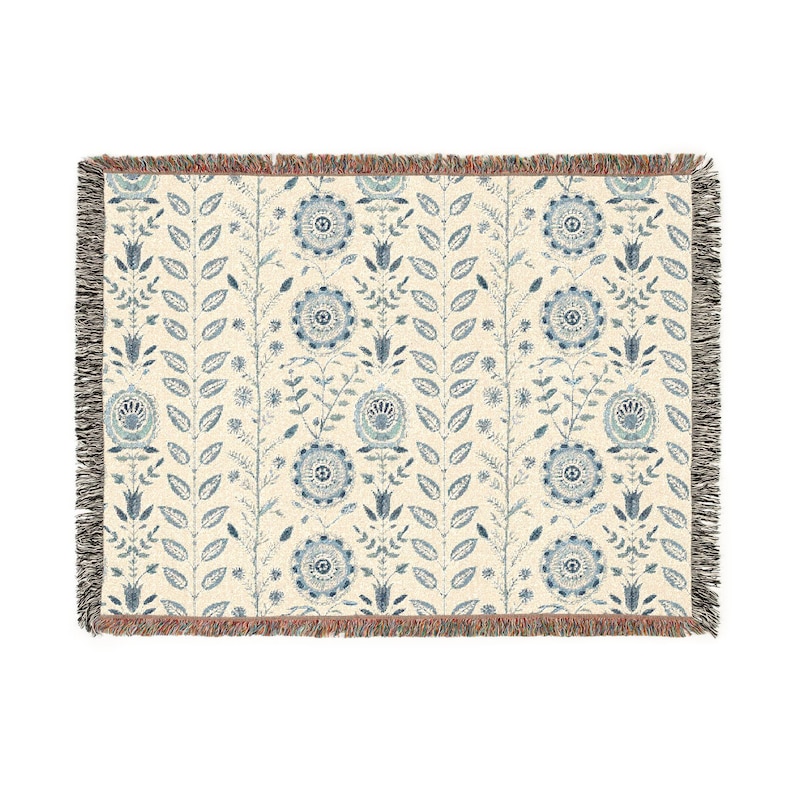 Coperta in cotone intrecciato a fiori con frange, copriletto o divano in stile cottage di famiglia immagine 9