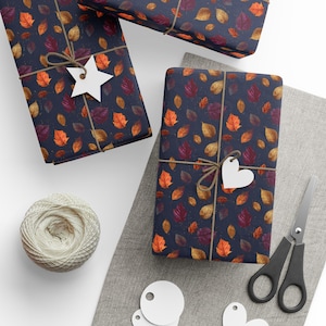 Dark Fall Leaf Wrapping Paper Roll Autumn Birthday Gift Wrap, Thanksgiving Present Wrap, Rustic Holiday Packaging, Cozy Seasonal Gift Wrap