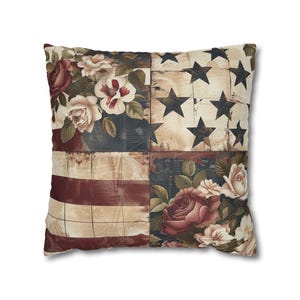 Poszewka na poduszkę Americana Patchwork, wystrój kolonialny USA z 1776 r., staromodne kwiatowe gwiazdy, patriotyczna poszewka na poduszkę w stylu wiejskim zdjęcie 8