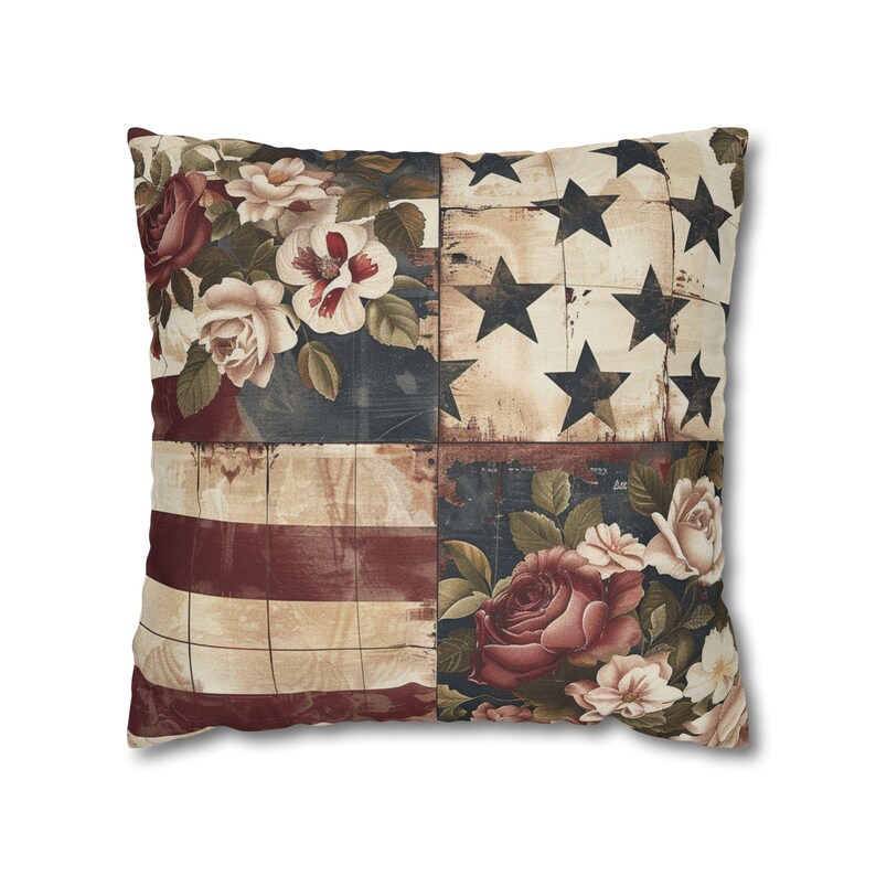 Poszewka na poduszkę Americana Patchwork, wystrój kolonialny USA z 1776 r., staromodne kwiatowe gwiazdy, patriotyczna poszewka na poduszkę w stylu wiejskim zdjęcie 8