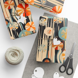 Mid Century Modern Wrapping Paper, Retro Abstract Gift Wrap for Birthday, Housewarming, Holidays, and Vintage Inspired Celebrations