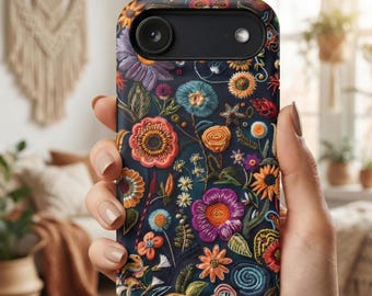 Boho Blumen iPhone Hülle MagSafe, iPhone 16 17 Air Pro Max, Cottagecore Handyhülle, Retro Gartenästhetik