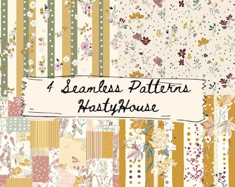 Paquete de patrones sin costuras Cottagecore de otoño / 4 papeles digitales / Estilo bohemio vintage de granja / 300 DPI / Uso comercial