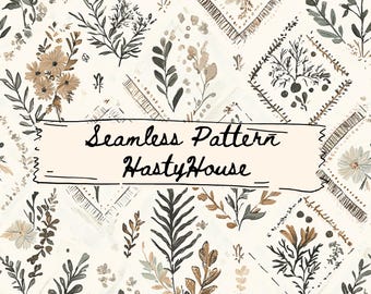 Cottagecore Floral Seamless Pattern | Neutral Botanical Digital Paper, 300 DPI, Scrapbook Paper, Fabric Design, Instant Download