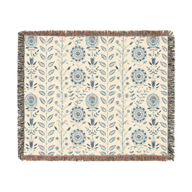 Coperta in cotone intrecciato a fiori con frange, copriletto o divano in stile cottage di famiglia immagine 8