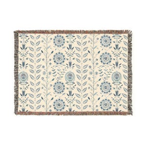 Coperta in cotone intrecciato a fiori con frange, copriletto o divano in stile cottage di famiglia immagine 7