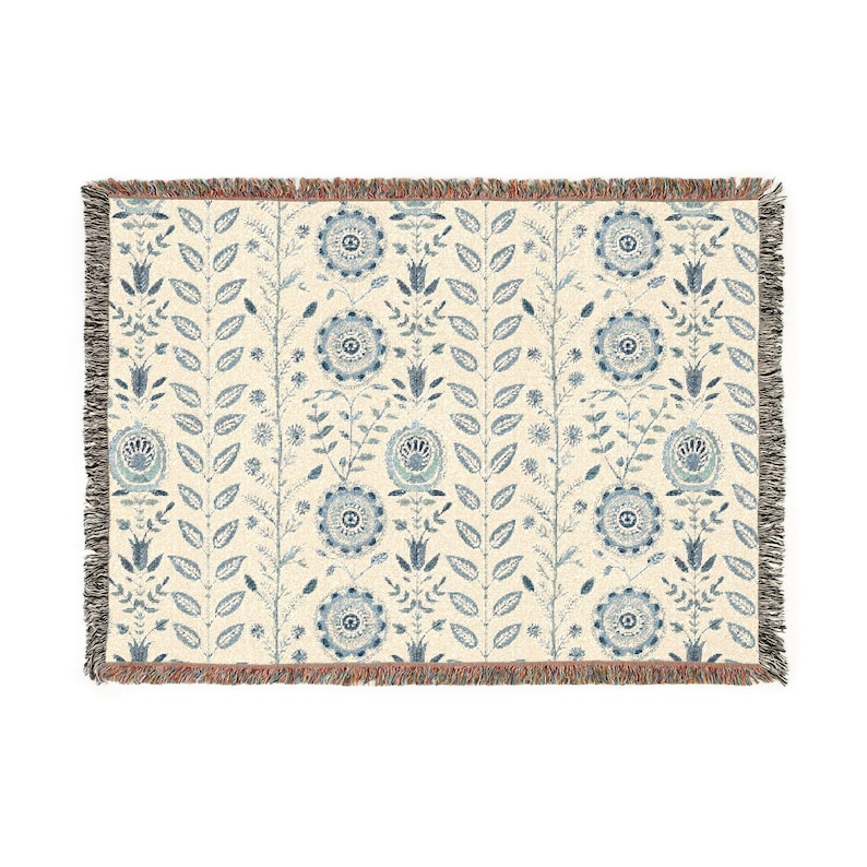 Coperta in cotone intrecciato a fiori con frange, copriletto o divano in stile cottage di famiglia immagine 7