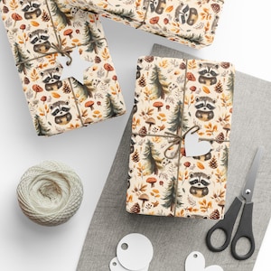 Baby Raccoon Woodland Cottagecore Wrapping Paper Roll | Baby Shower Gift Wrap | Christmas Gift Wrap | 1st Birthday Wrapping Paper