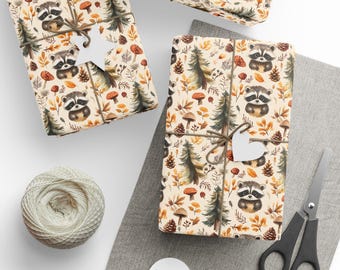 Baby Waschbär Wald Cottagecore Geschenkpapierrolle | Geschenkverpackung Babyparty | Weihnachtsgeschenkverpackung | Geschenkpapier zum 1.Geburtstag