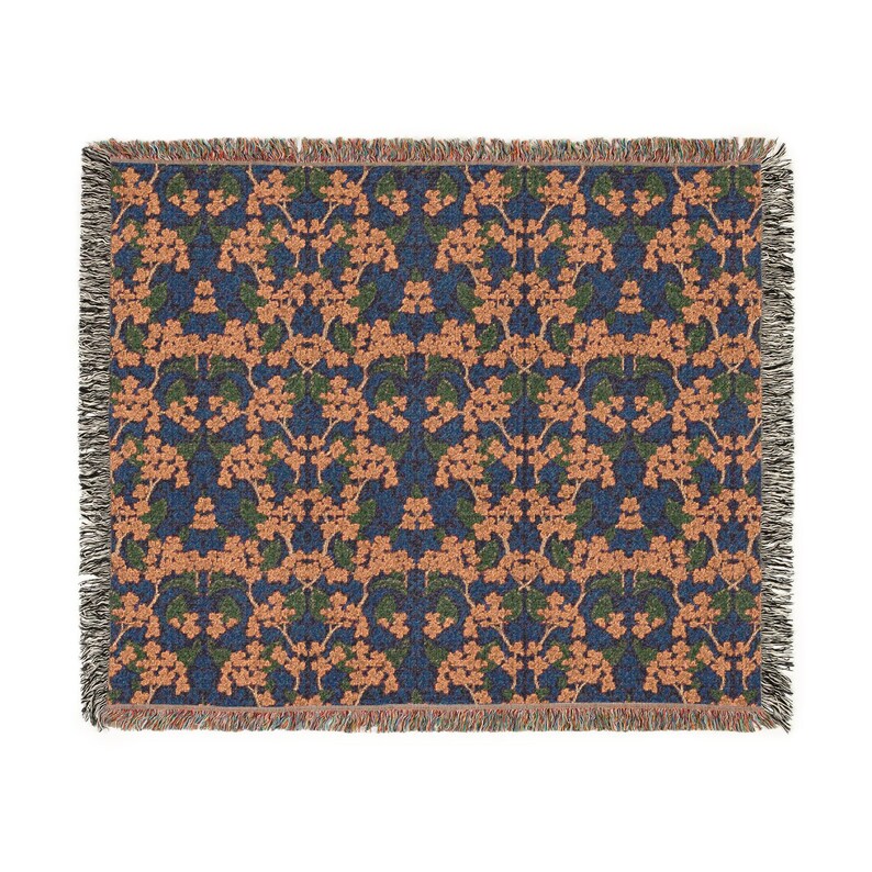Moody Floral Woven Throw Blanket, William Morris Inspired Cottagecore Home Decor Cottage, Botanical Decor | Housewarming or Wedding Gift image 7
