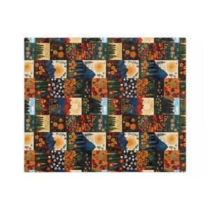 Manta de terciopelo ligera con estampado de montaña bohemia y patchwork, tapiz de bosque estilo cottagecore, decoración del hogar, regalo para actividades al aire libre. imagen 9