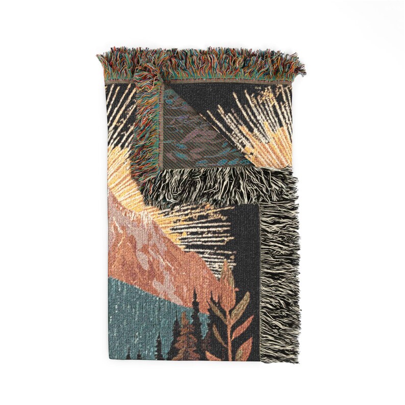 Sunrise Mountain Woven Wall Tapestry, Boho Nature Textile Art, Floral Landscape Heirloom Decor, Cottagecore & Modern Rustic Wall Hanging image 7