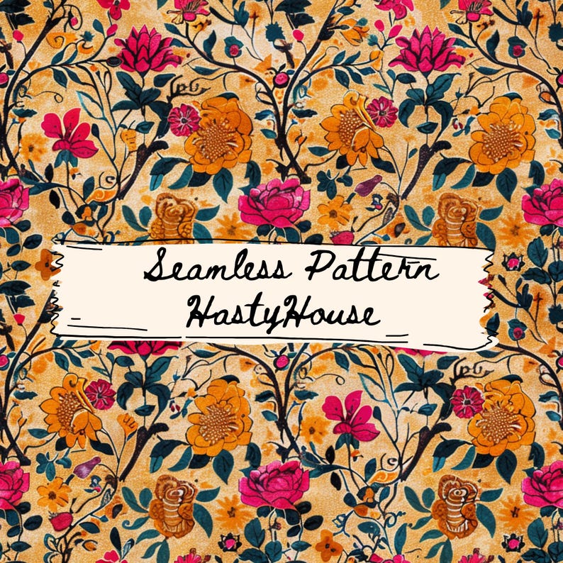 Boho Floral Seamless Pattern, Digital Download, JPG, Commercial Use ...