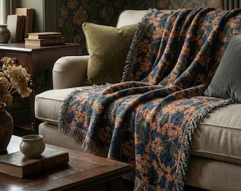 Coperta intrecciata floreale Moody, arredamento per la casa Cottagecore ispirato a William Morris, arredamento botanico / regalo per inaugurazione della casa o matrimonio