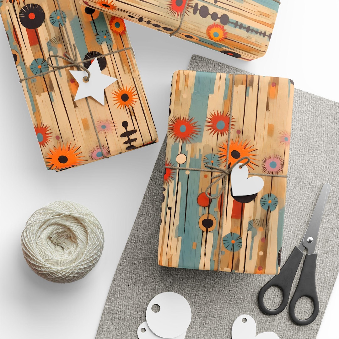 Mid Century Modern Wrapping Paper, Retro Atomic Floral Gift Wrap, 1960s ...