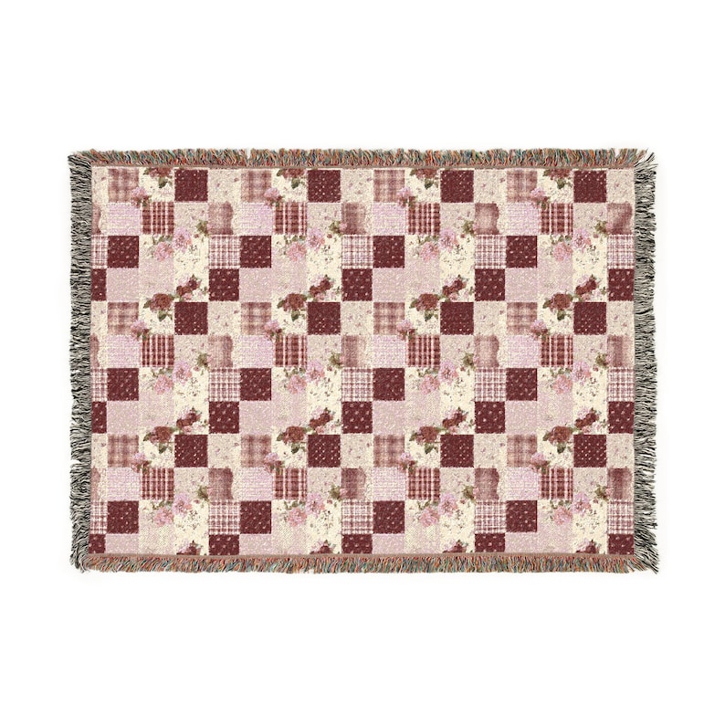 Spring Woven Cotton Patchwork Blanket, Vintage Floral Cottage Throw, Cozy Heirloom Gift for Grandma image 6