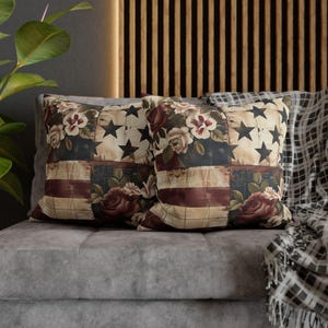Poszewka na poduszkę Americana Patchwork, wystrój kolonialny USA z 1776 r., staromodne kwiatowe gwiazdy, patriotyczna poszewka na poduszkę w stylu wiejskim zdjęcie 5