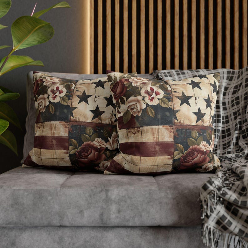 Poszewka na poduszkę Americana Patchwork, wystrój kolonialny USA z 1776 r., staromodne kwiatowe gwiazdy, patriotyczna poszewka na poduszkę w stylu wiejskim zdjęcie 5