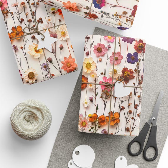 3D Effect Pressed Flower Wrapping Paper, Bridal Party Gift Wrap, Cottagecore Floral Wrap, Garden Wedding Party, Spring Gift Wrap
