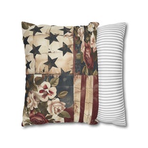 Poszewka na poduszkę Americana Patchwork, wystrój kolonialny USA z 1776 r., staromodne kwiatowe gwiazdy, patriotyczna poszewka na poduszkę w stylu wiejskim zdjęcie 7
