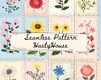 Patrón de colcha de patchwork floral sin costuras PNG, descarga digital estilo cottagecore, uso comercial, scrapbooking, tela, sublimación, manualidades