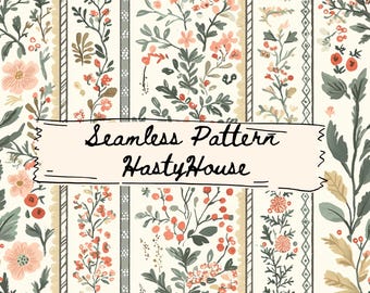 Cottagecore Floral Seamless Pattern | Digital Download 300 DPI Commercial Use | Boho Vintage Botanical Print for Fabric, Crafts, Sublimation