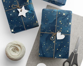 Celestial Wrapping Paper Roll, Starry Night Sky Gift Wrap, Cosmic Birthday & Christmas Gift Wrapping, Eco Friendly Wrapping Paper