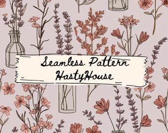 Rustikal Boho Garten Florals Nahtlos Digitales Papier | Cottagecore Blumen | PNG Download 300 DPI | Kommerzielle Nutzung