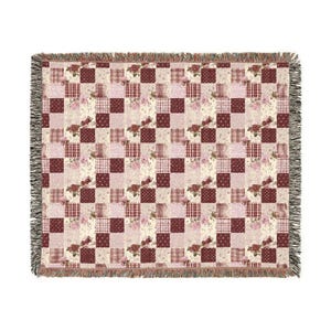Spring Woven Cotton Patchwork Blanket, Vintage Floral Cottage Throw, Cozy Heirloom Gift for Grandma image 7