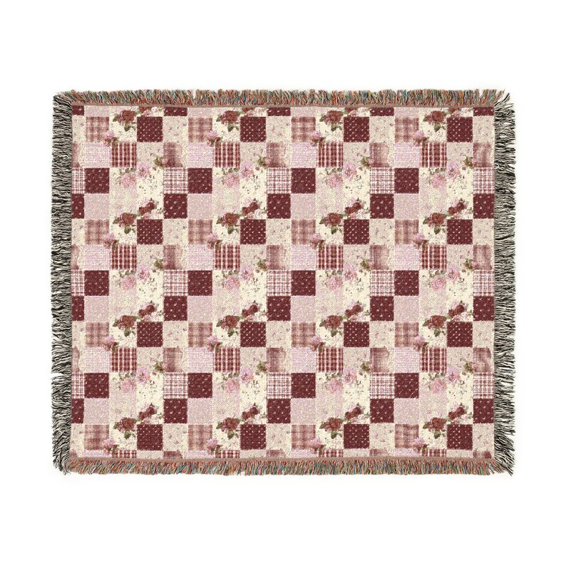 Spring Woven Cotton Patchwork Blanket, Vintage Floral Cottage Throw, Cozy Heirloom Gift for Grandma image 7