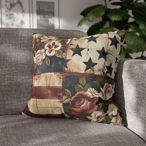 Poszewka na poduszkę Americana Patchwork, wystrój kolonialny USA z 1776 r., staromodne kwiatowe gwiazdy, patriotyczna poszewka na poduszkę w stylu wiejskim zdjęcie 4