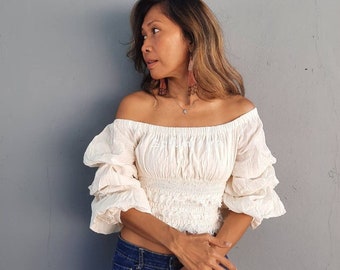 Boho Puffy Sleeve Blouse,Off Shoulder  Blouse,Boho Wedding Set top and skirt,Maternity Photoshoot Set ,Option top only,skirt only, Or Set.