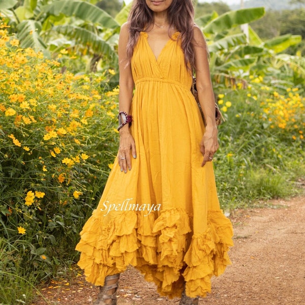 mustard ruffle maxi dress /xl : 2x semi organic main image 0