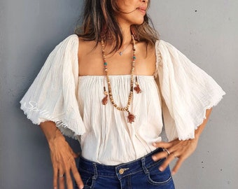 Bohemian Off Shoulder Blouse,Boho Cotton Crop Top,Hippie blouse,Gypsy Crop Top,Sexy Beach Blouse,Wide sleeve blouse,Loose style Top,sexy top
