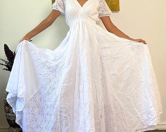 Boho Lace Maxi Dress/Maternity maxi  Dress/Off shoulder Off White  Beige Dress/Boho Wedding Dress/Beach Engagement Dress/Resort Clothing.