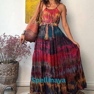 Boho tied tie dye maxi dress,Maternity tie dye dress, festival tie dye dress,Beach tie dye dress,Hippie tie dye dress,Rayon Tie dye dress.