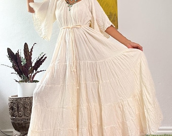 Boho off white Hochzeit Maxikleid, Boho Hochzeitskleid, fließendes Hochzeitskleid mit weitem Ärmel, Baumwoll-Maxikleid, Mutterschafts-Baumwollkleid.