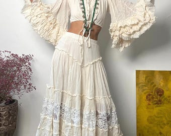 Boho 2 piece set top and skirt, Boho set in skirt, Cotton 2 piece set, Wedding top and skirt set ,Maternity set in skirt, Option Skirt only,