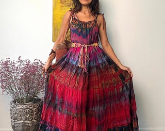 Boho Tied Tie Dye Maxi Dress,Plus size Tie Dye Dress,Maternity maxi dress,Rayon tie dye dress,Festival tie dye dress,Hippie tie dye dress.