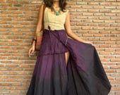 Boho Wrap Skirt in Mustard Yellow with Ombre Dark Hem,Tie dye skirt in Green Brown,Festival Clothing,Women's Tie dye Skirt,Cotton skirt.